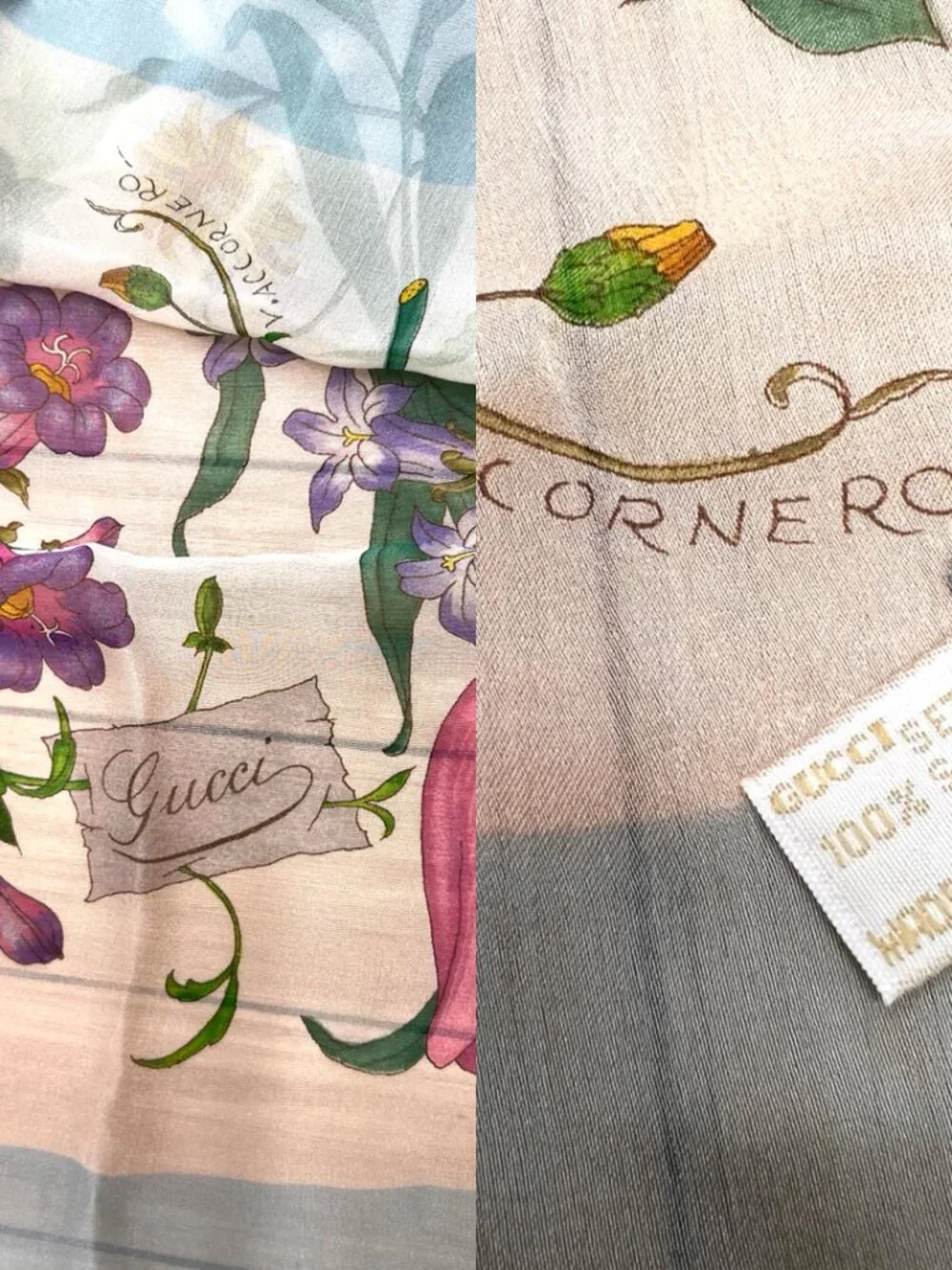 Beautiful Gucci V. ACCORNERO Floral Silk Chiffon Scarf Light Blue Green Pink (20